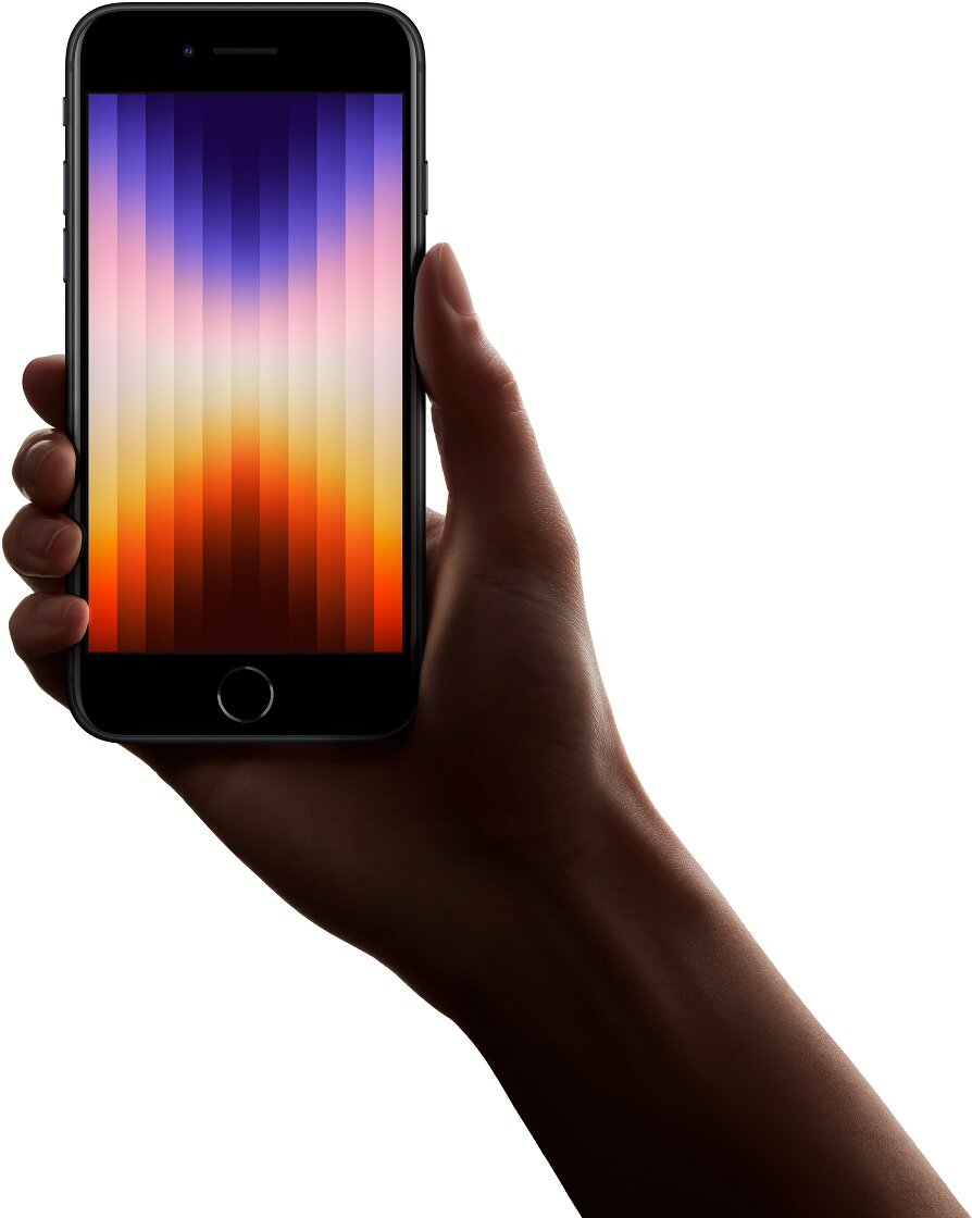 Smartfon Apple iPhone SE 256GB księżycowa poświata będący w ręku
