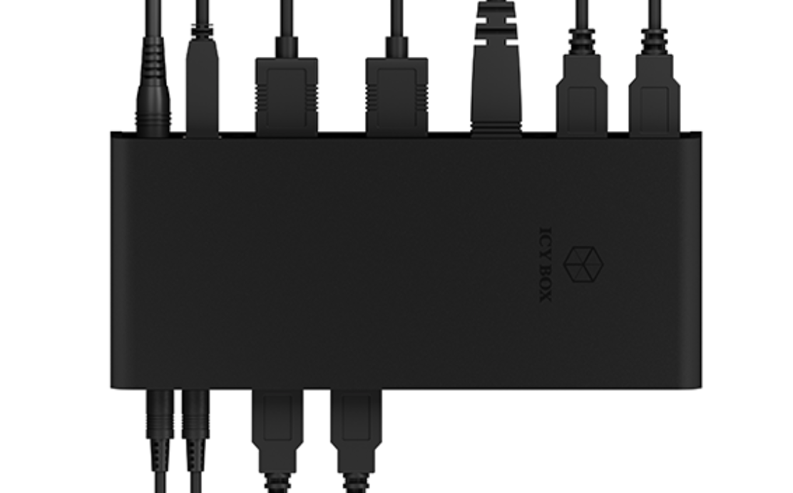 Replikator portów Icy Box IB-DK2251AC USB widoczny z góry z podłączonymi urządzeniami