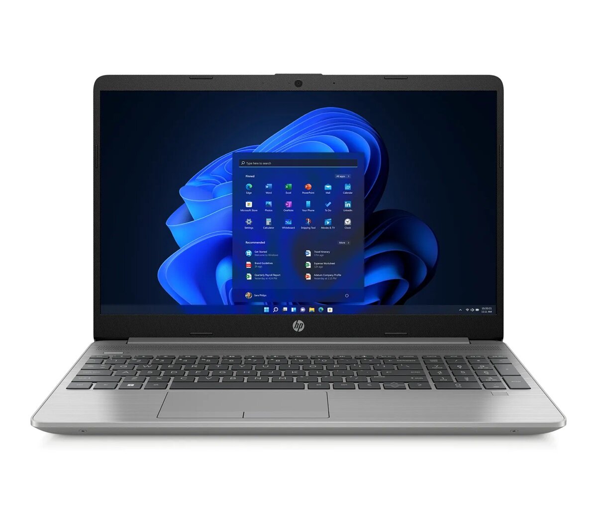 Laptop HP 255 G9 Ryzen5 5625U/16/512 GB 15,6' od przodu na białym tle