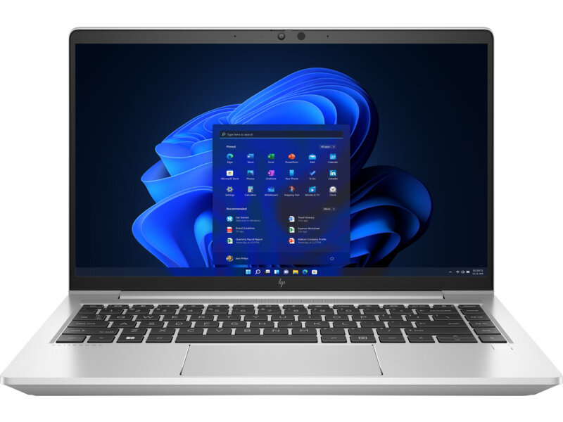 Laptop HP EliteBook 640 G9 i5-1235U 16/512GB 14 srebrny od frontu z włączonym ekranem na białym tle