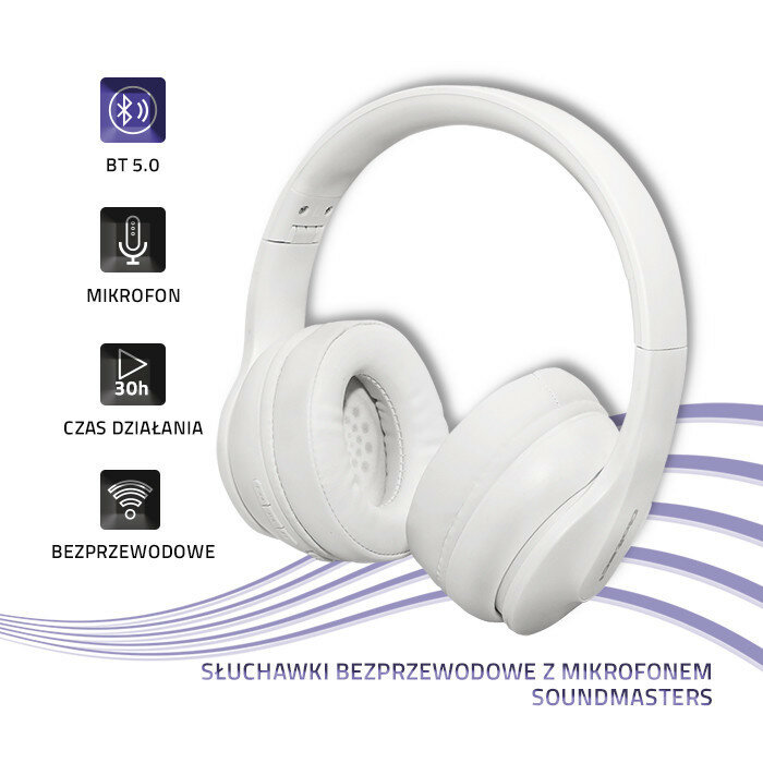 Słuchawki bezprzewodowe Qoltec BT 5.0 AB nauszne białe pokazane słuchawki i ich aspekty