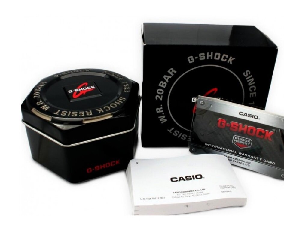 Zegarek G-Shock GA-100B-4AER czerwony pokazane pudełko i instrukcja zegarka