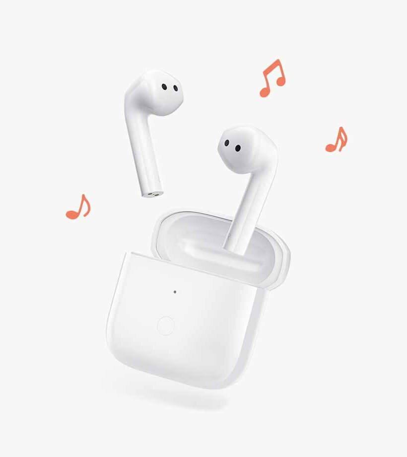 Słuchawki Xiaomi Redmi Buds 3 białe pokazane słuchawki i etui