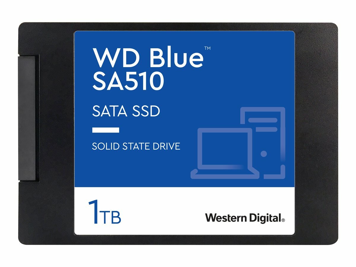 Dysk SSD WD Blue SA510 1TB  SATA widok dysku od przodu na białym tle
