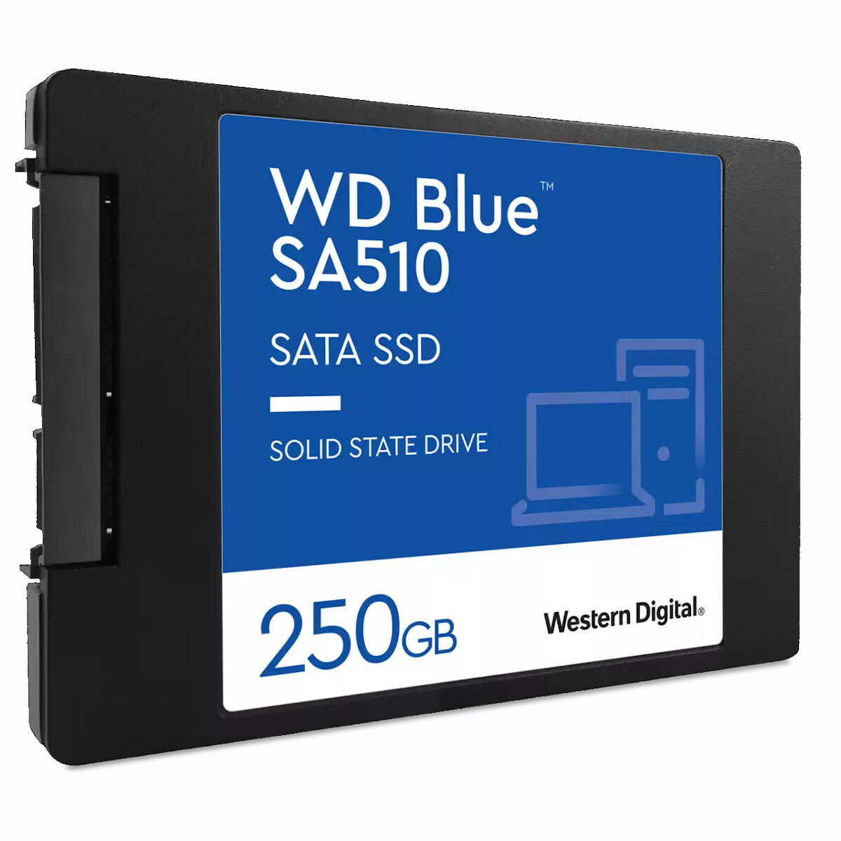Dysk SSD Western Digital Blue SA510 SATA zdjęcie dysku pod skosem z lewej strony