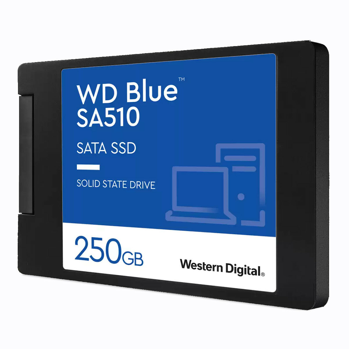 Dysk SSD Western Digital Blue SA510 SATA zdjęcie dysku pod skosem z prawej strony