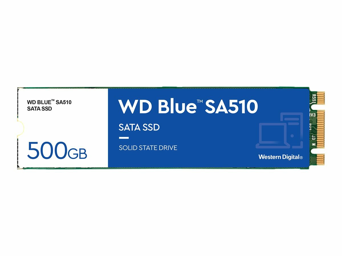 Dysk SSD WD Blue SA510 500GB M.2 widok dysku od przodu w poziomie