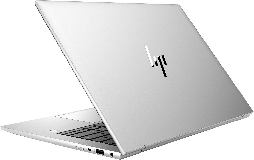 Laptop HP EliteBook 840 G9 i5-1235U 16/512GB grafika przedstawia uchylony laptop pod skosem od tyłu