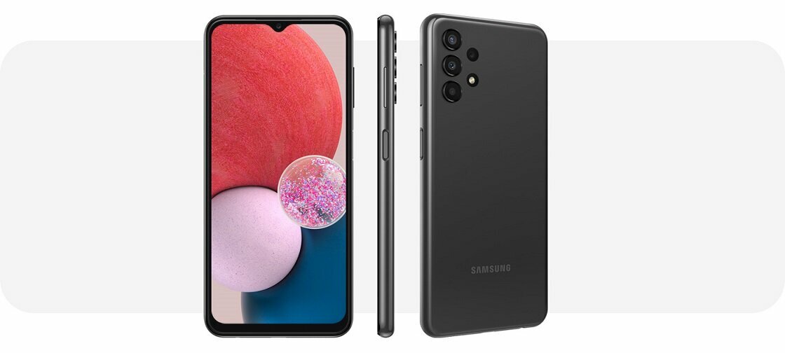 Smartfon Samsung Galaxy A13 SM-A137FZKVEUE widok na ekran, bok oraz plecki telefonu