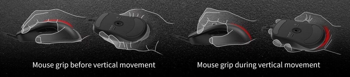 Mysz gamingowa BENQ Zowie S2-C grafika przedstawia wizualizację chwytu