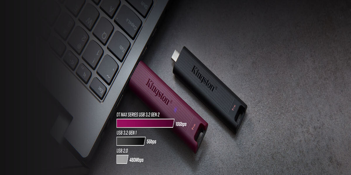 Pendrive Kingston DataTraveler Max USB 3.2 typu-A 512GB pokazane prędkości odczytu i zapisu