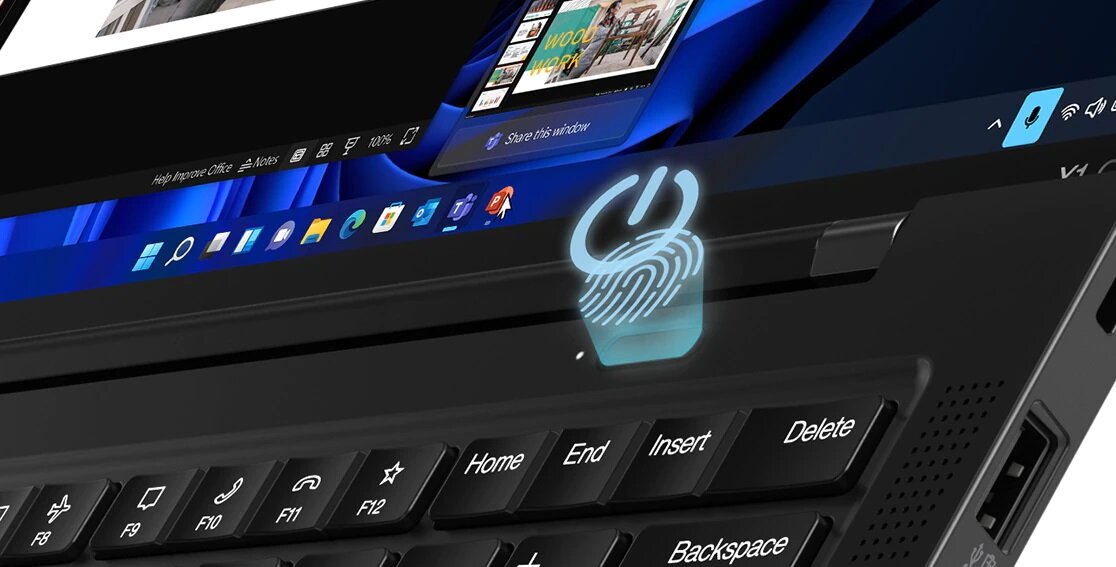 Laptop Lenovo ThinkPad X1 Carbon Gen 10 i7-1255U 16/512GB zbliżenie na czytnik linii papilarnych w laptopie