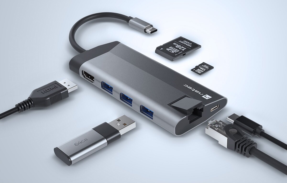 Multiport Natec Fowler Plus USB-C podłączone wiele urządzeń