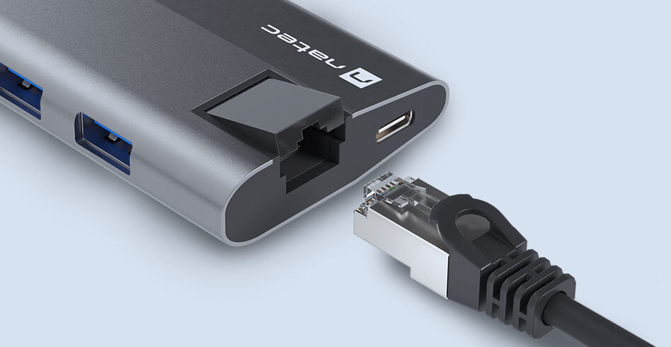 Multiport Natec Fowler Plus USB-C podłączanie przewodu rj-45