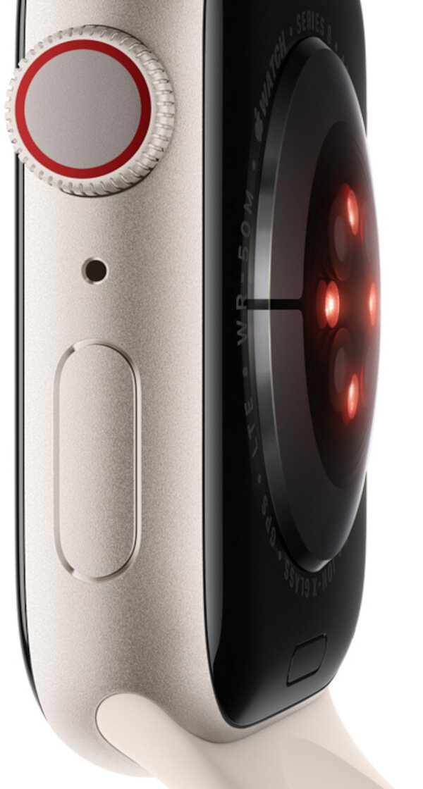 Smartwatch Apple Watch Series 8 GPS + Cellular 45 mm srebrny czujnik