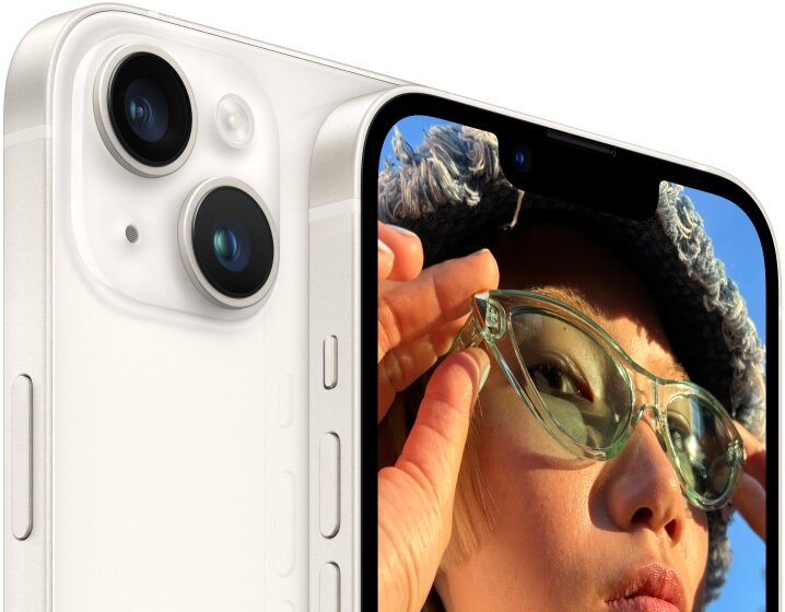 Smartfon Apple iPhone 14 Plus MQ4Y3PX/A widok na przedni i tylny aparat w smartfonie