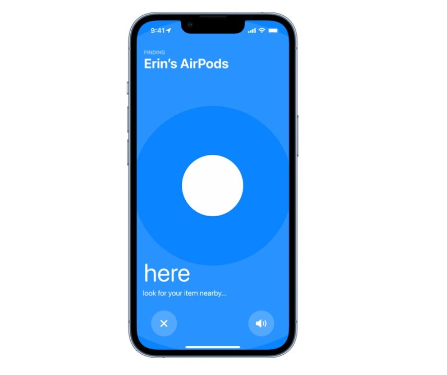 Słuchawki Apple AirPods (3 generacji) MPNY3ZM/A widok na iPhone'a z włączoną aplikacją Znajdź