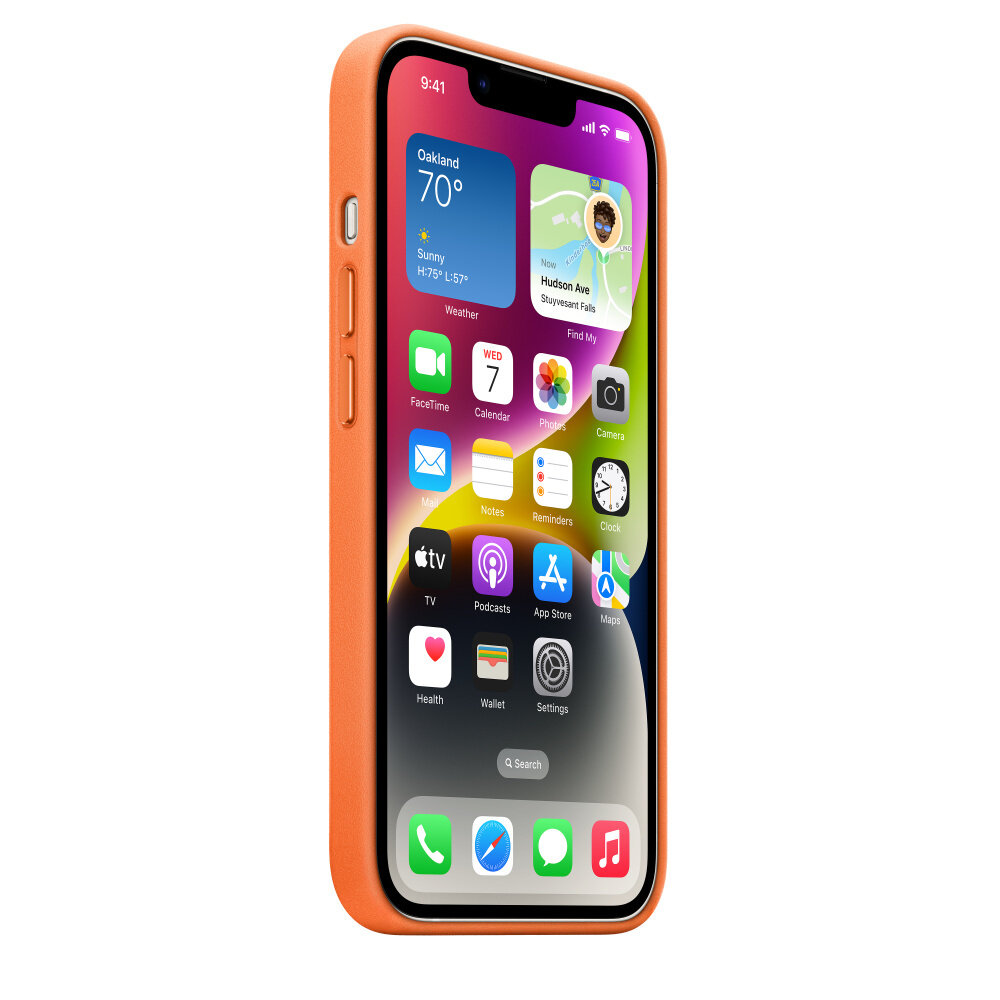 Etui Apple MagSafe pomarańczowe na iPhone 14 na smartfonie