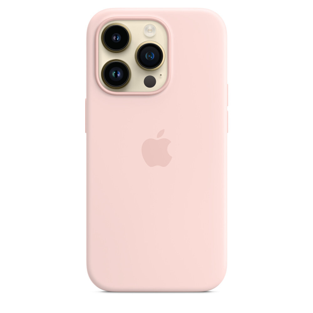 Etui silikonowe Apple iPhone 14 Pro kredowy róż od frontu na telefonie