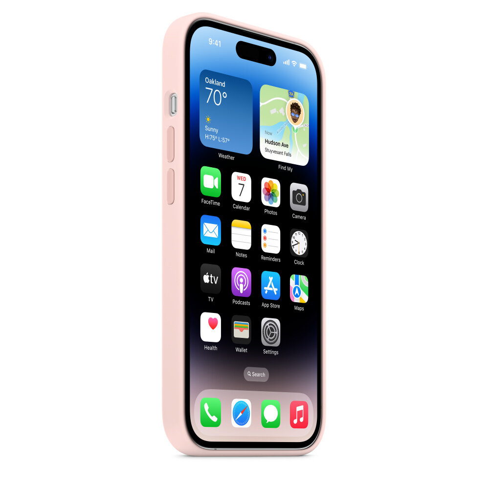 Etui silikonowe Apple iPhone 14 Pro kredowy róż na telefonie od przodu