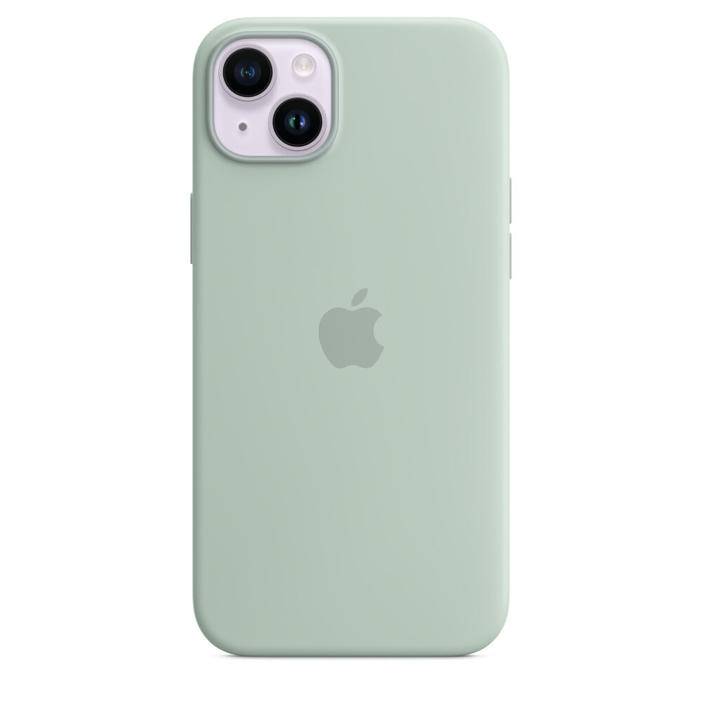 Etui Apple MagSafe iPhone 14+ agawa od frontu na białym telefonie