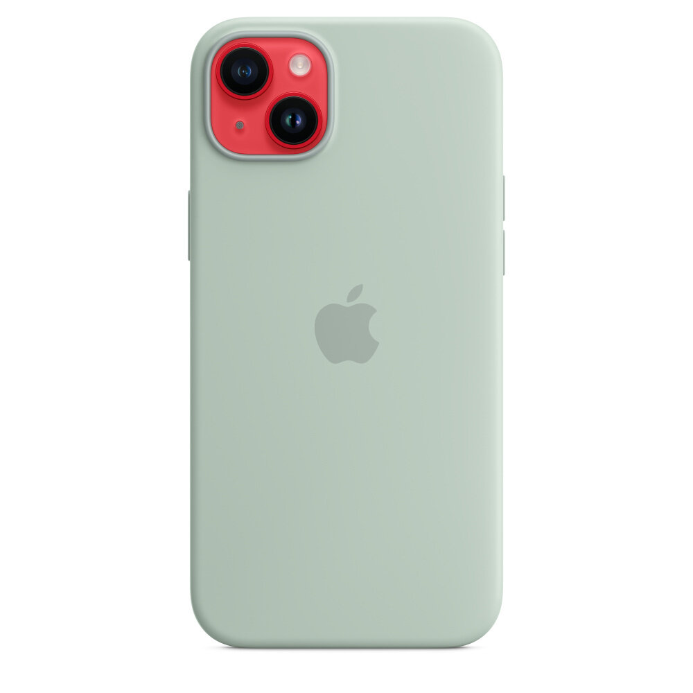 Etui Apple MagSafe iPhone 14+ agawa od frontu na czerwonym telefonie