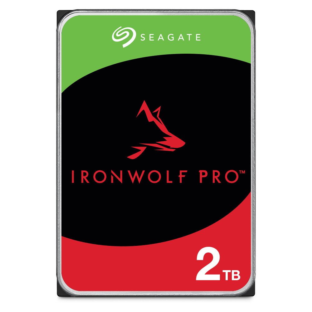 Dysk wewnętrzny Seagate IronWolf Pro 2TB HDD od frontu na białym tle