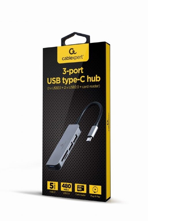 Hub USB Gembird UHB-CM-CRU3P1U2P2-01 USB 3.1 w pudełku od frontu pod skosem