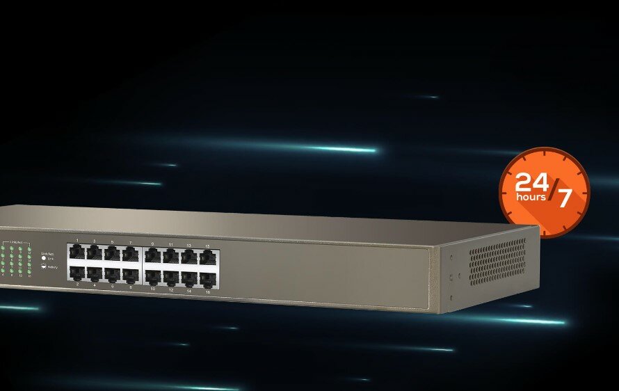 Switch Tenda TEG1016G 16 portów 1000M Gigabit Ethernet pokazane porty