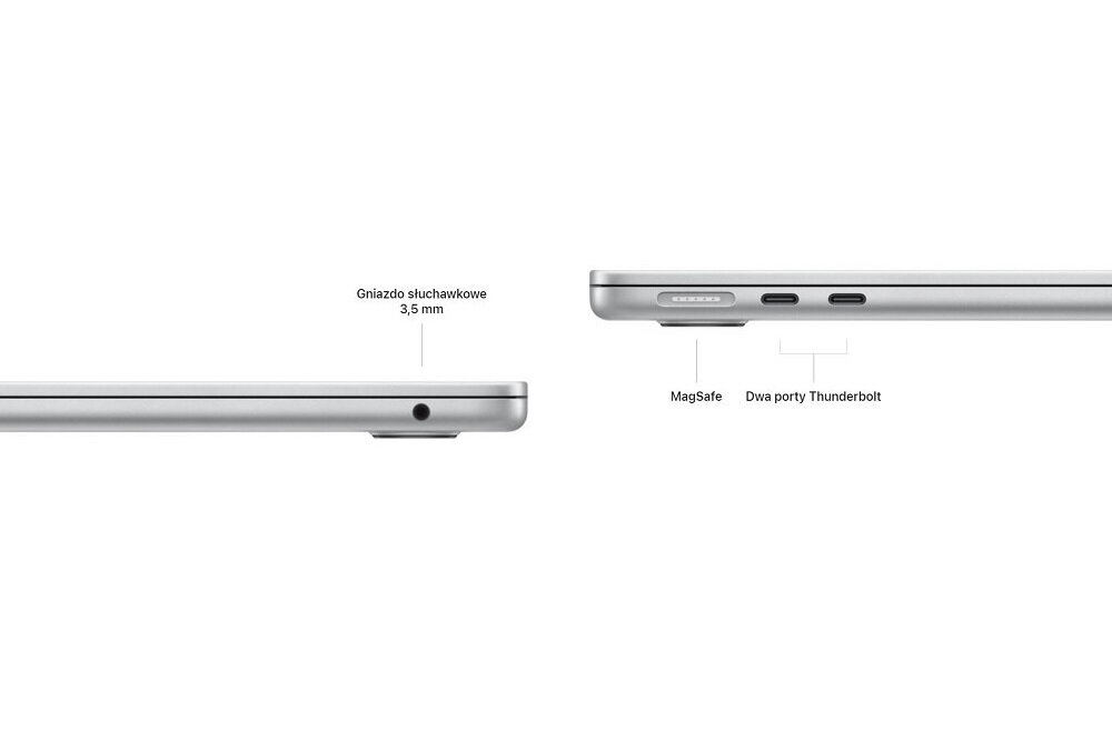 Laptop Apple Macbook Air 13” M2 8GB RAM 512GB SSD szary widok na złącza