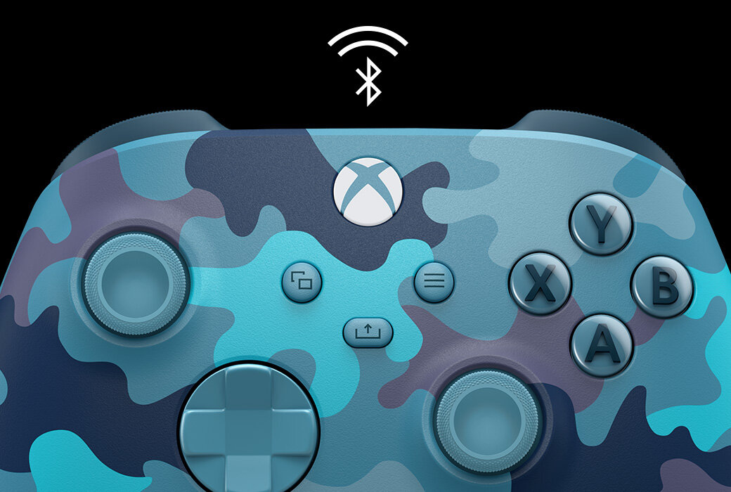 Kontroler bezprzewodowy Xbox wersja specjalna Mineral Camo widok na funkcję bluetooth
