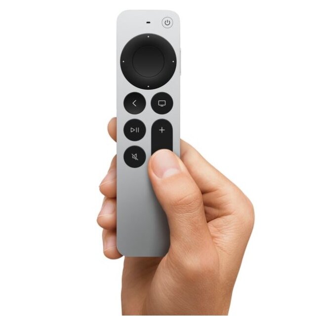Pilot Apple TV Remote grafika przedstawia urządzenie trzymane w ręce