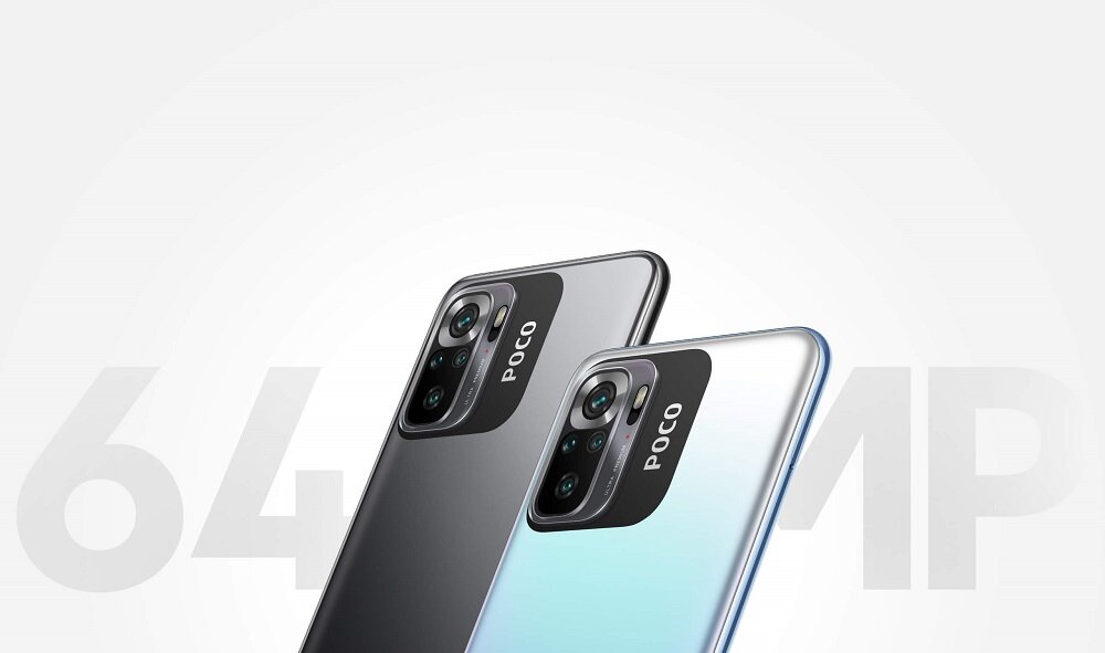 Smartfon Xiaomi POCO M5s 43220 widok na dwa smartfony z widocznymi aparatami z tyłu