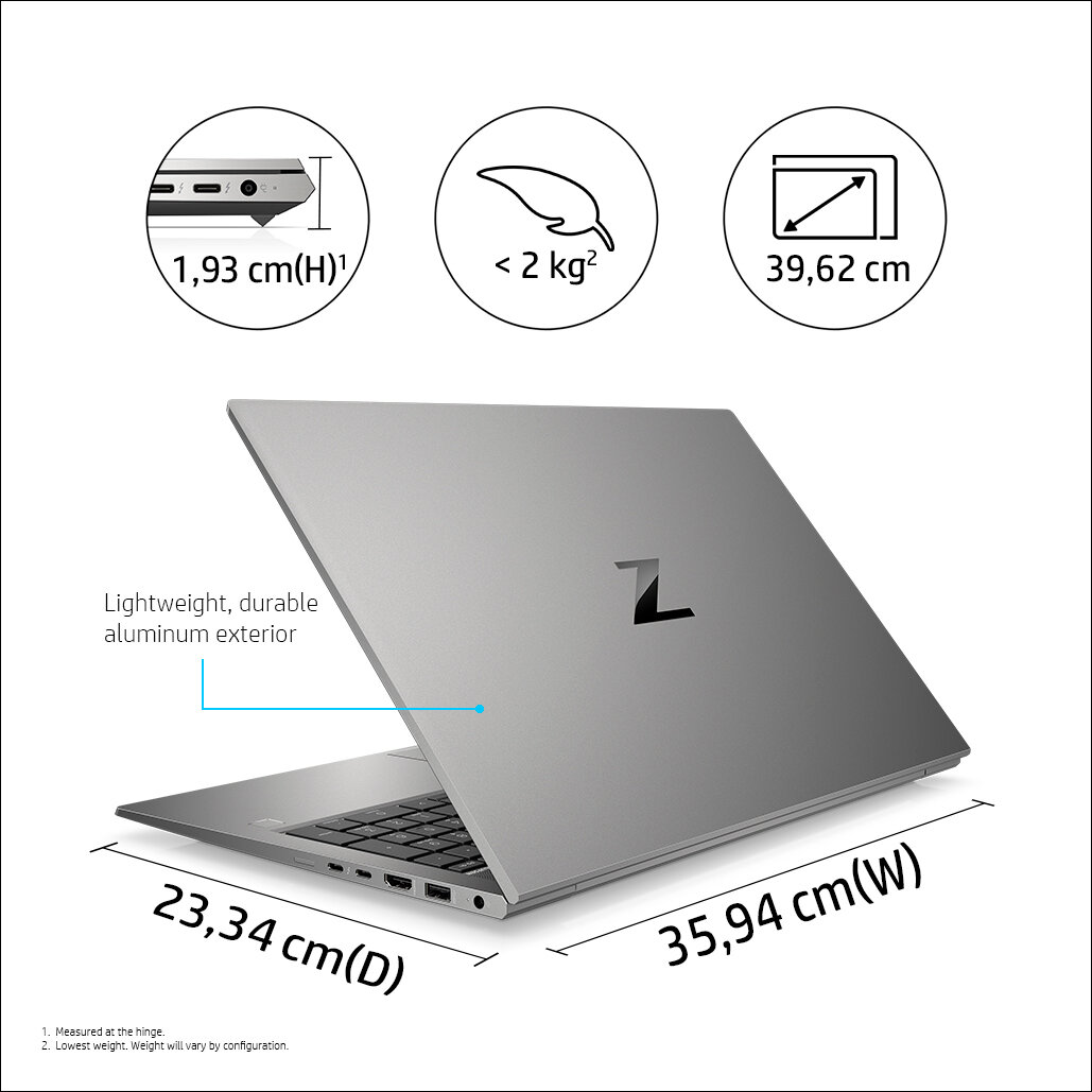 Laptop HP ZBook Firefly 15 G8 i7-1165G7 pokazany laptop z wymiarami