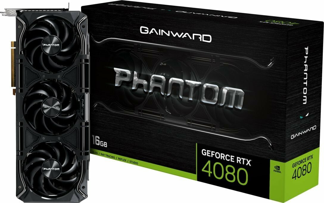 Karta graficzna Gainward GeForce RTX 4080 Phantom 16GB GDDR6X i opakowanie widoczne pod skosem