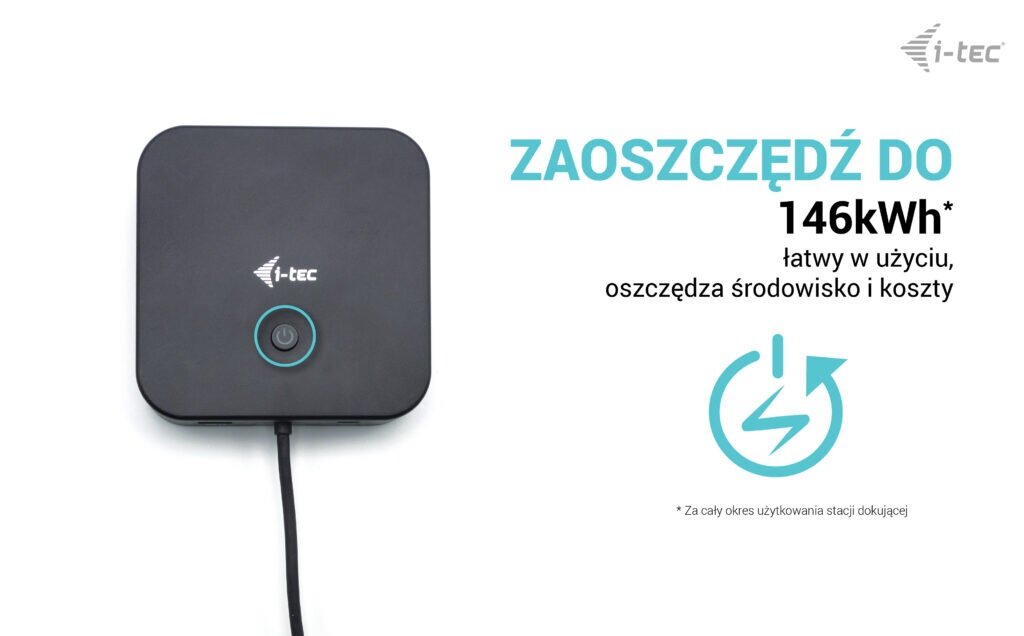 Stacja dokująca i-tec C31TRIPLE4KDOCKPDPRO USB-C od góry na grafice opisującej pobór mocy