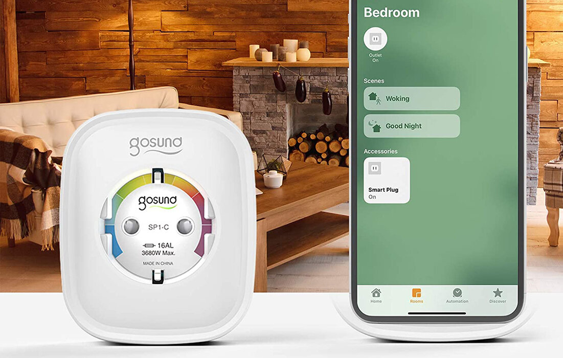 Inteligentne gniazdko Gosund SP1-H WiFi Apple Home Kit widok na gniazdko i aplikacje