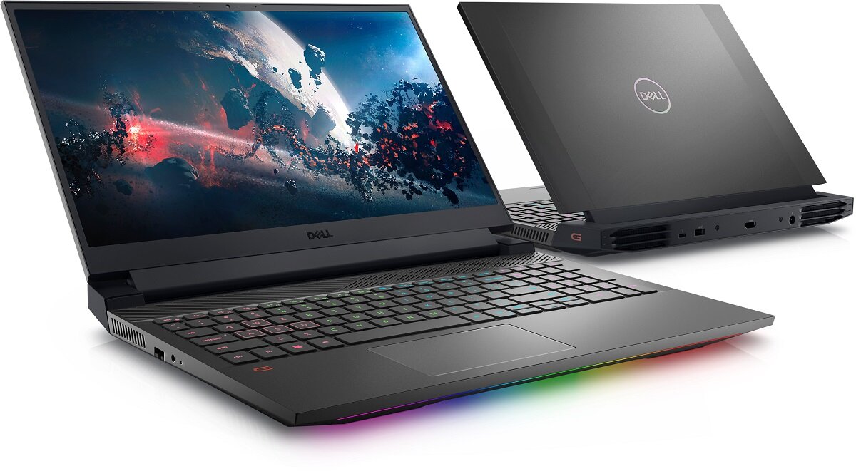 Laptop Dell G15 5520 Core i5-12500H RTX 3050 512GB pod skosem od przodu i tyłu