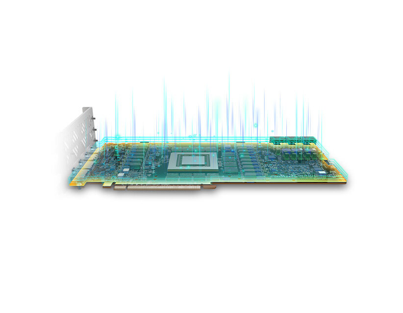 Karta graficzna Sapphire Pulse AMD Radeon RX 7900 XT grafika przedstawiająca płytkę PCB wewnątrz karty