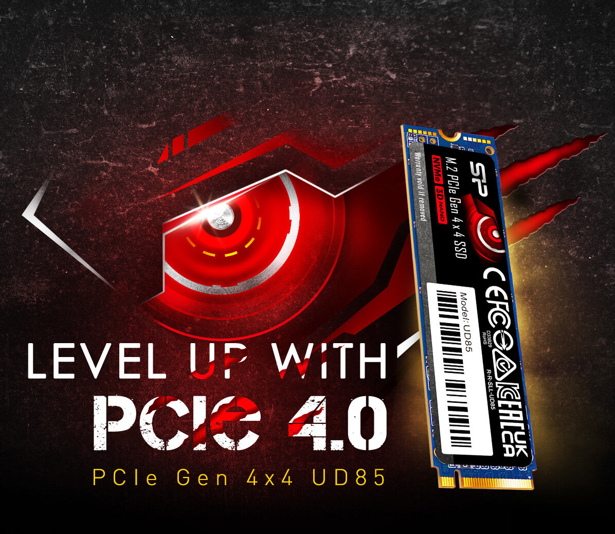 Dysk Silicon Power SSD UD85 M.2 PCIe zdjęcie dysku na tle logotypu