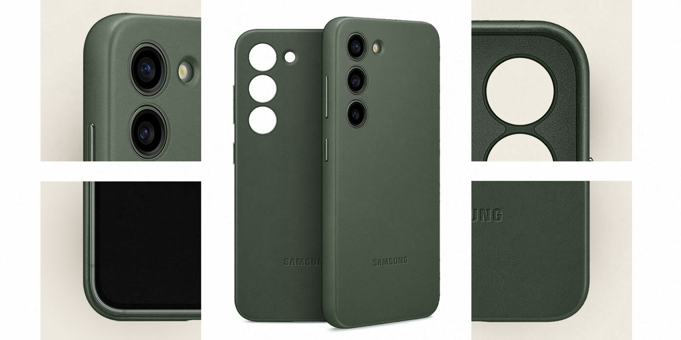 Etui Samsung Leather Case Galaxy S23+ czarne różne zbliżenia na etui