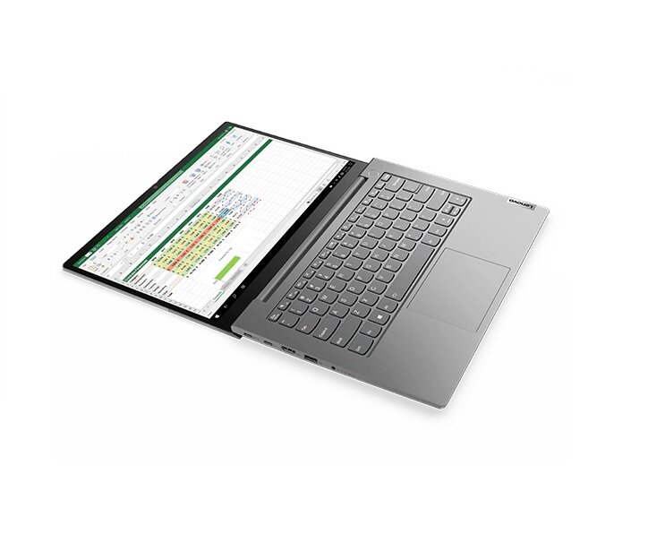 Laptop Lenovo ThinkBook 14 G2 i5 otwarty w 180 stopniach z arkuszem excel na ekranie