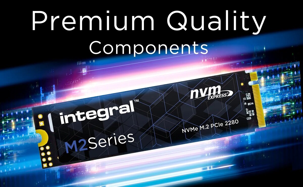 Dysk SSD Integral M2 Series M.2 2280 PCIe NVMe 500GB od frontu z napisem o jakości premium