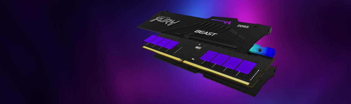 Pamięć Kingston FURY Beast DDR5 RGB 64GB (2x32GB) po skosie w lewo części budowy pamięci
