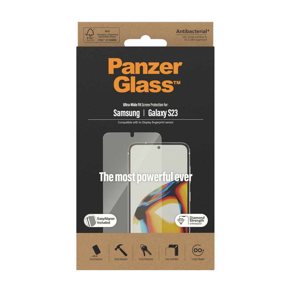 Szkło hartowane z aplikatorem do Samsung Galaxy S23 PanzerGlass™ Ultra-Wide Fit w opakowaniu