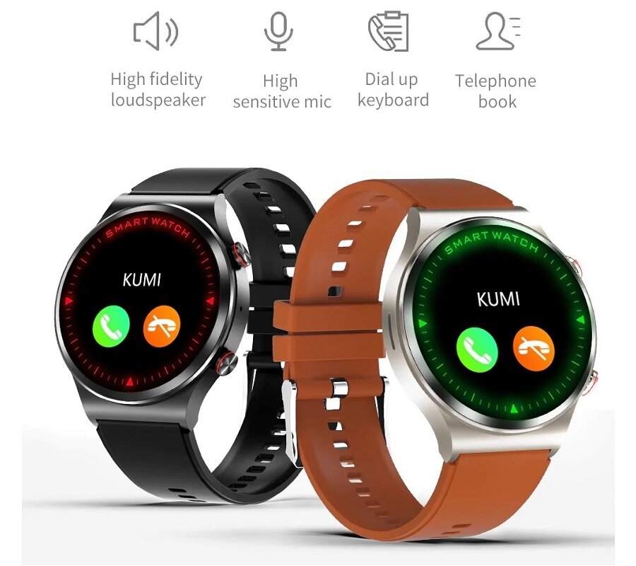 Smartwatch Kumi GT5 KU-GT5/BK widok na czarny i brązowy smartwatch pod skosem
