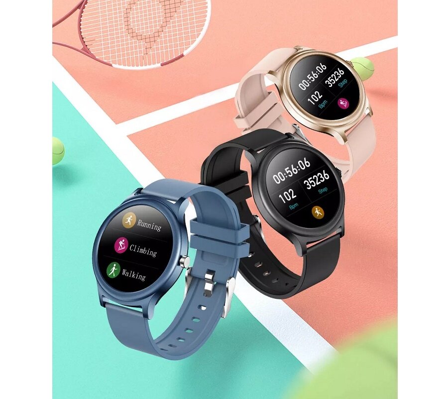 Smartwatch Kumi K16 KU-K16/BE w kolorze niebieskim, czarnym i różowym pod skosem