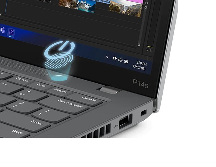 Laptop Lenovo Thinkpad P14s Gen 3 zbliżenie na czytnik linii papilarnych