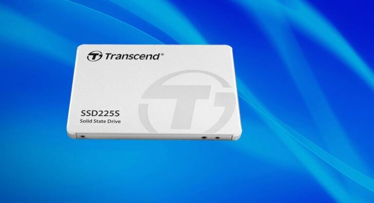 Dysk SSD Transcend SSD225S 2.5” 1TB dysk na niebieskim tle od przodu