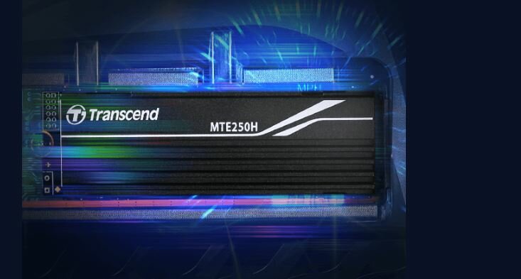 Dysk SSD Transcend MTE250H 1TB M.2 dysk na niebieskim tle